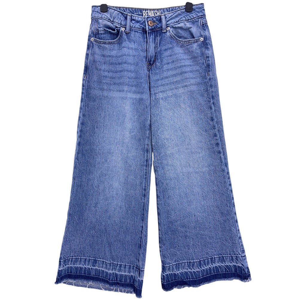 Rewash Blue Wide Leg Jeans 1 25 High Rise Raw Hem Stretch Denim